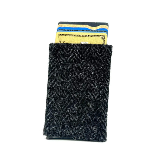 Harris tweed Charcoal Pop Up Card Holder