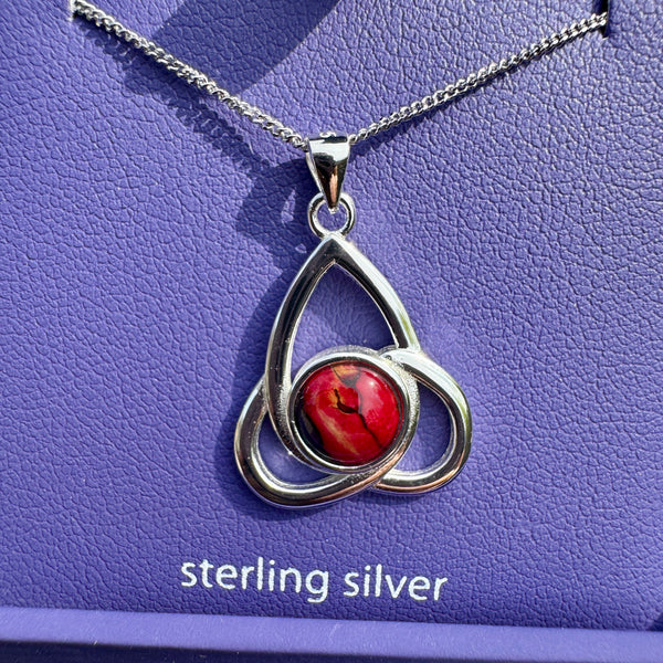 Heathergems Celtic Tripple Knot Silver Pendant SP424 RED 1