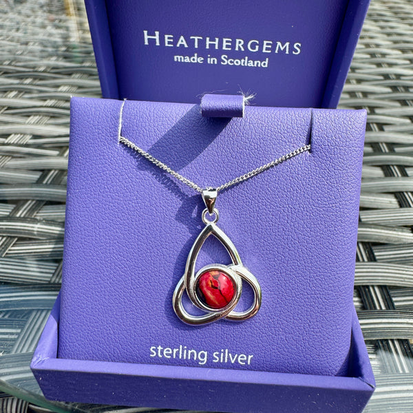 Heathergems Celtic Tripple Knot Silver Pendant SP424 RED