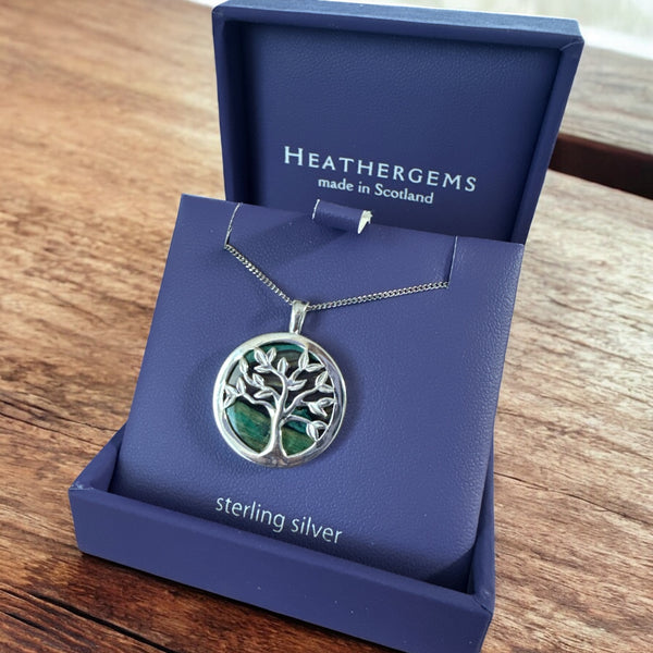 Heathergems Circle Tree of Life Silver Pendant Necklace Green