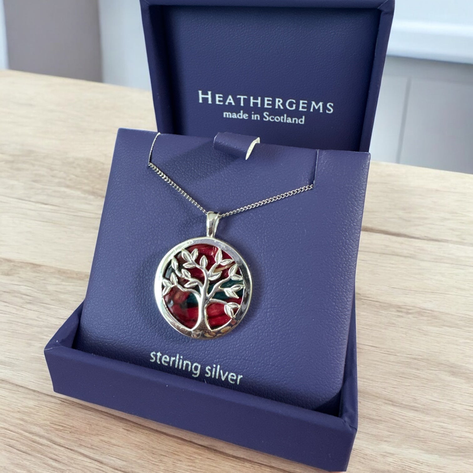 Heathergems Circle Tree of Life Silver Pendant Necklace Red