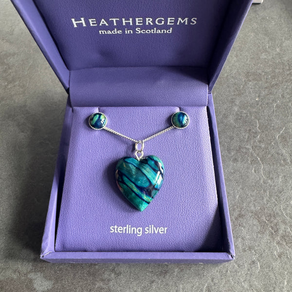 Heathergems Heart Pendant and Earring Set SPE202 GREEN