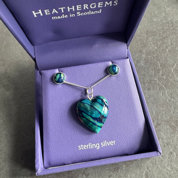 Heathergems Heart Pendant and Earring Set SPE202 GREEN