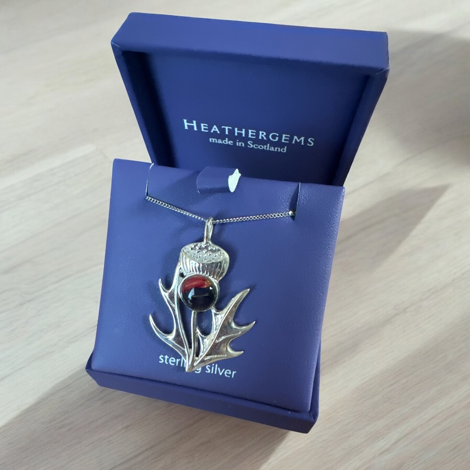 Heathergems Red Green Thistle Silver Pendant Necklace