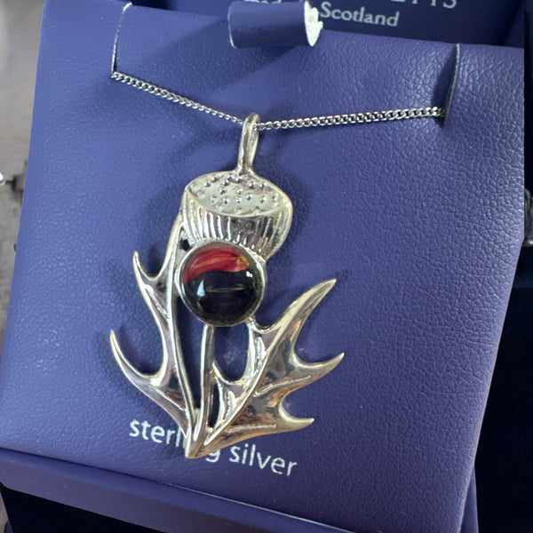 Heathergems Red Green Thistle Silver Pendant Necklace