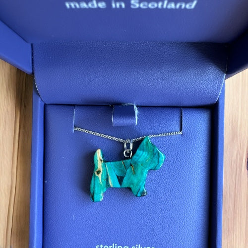 Heathergems Scottie Dog Silver Pendant Necklace GREEN