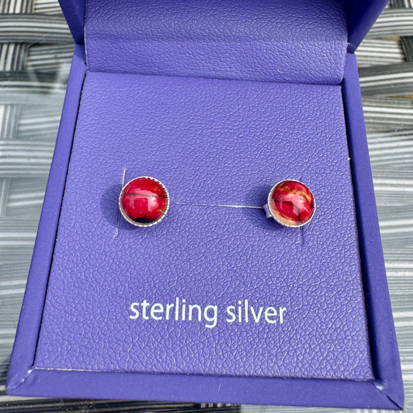 Heathergems Small Stud Silver Earrings SE8 red 1