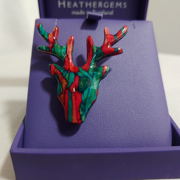 Heathergems Stag Brooch HB21 RED GREEN