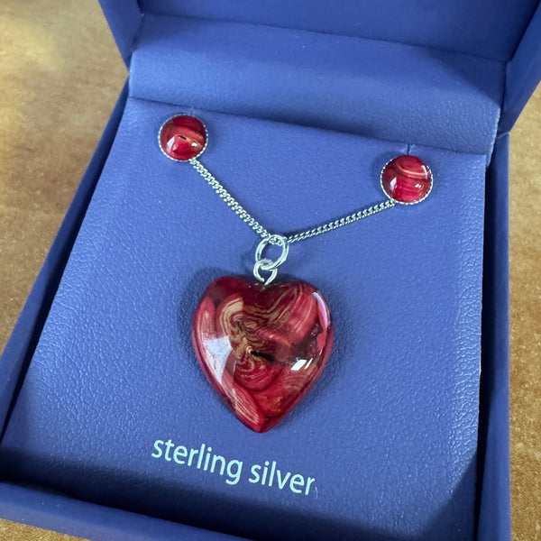 Heathergems heart Pendant and earing Set  red