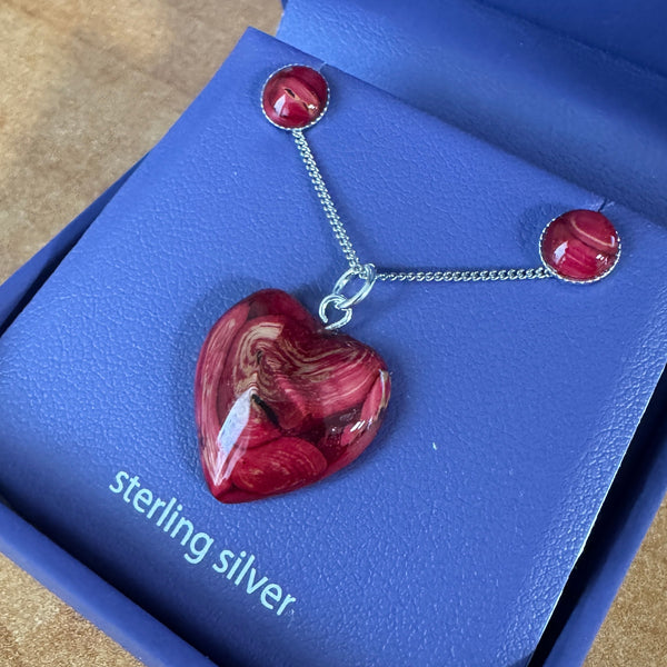 Heathergems heart Pendant and earing Set  red