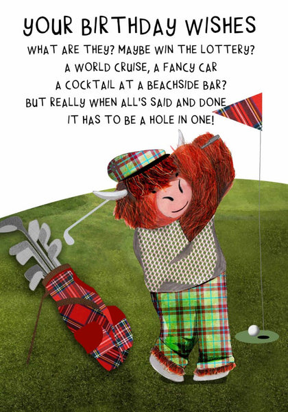 Highland Cow Birthday Card  Golf