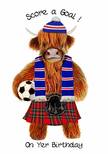 Highland Cow Birthday Card  Score A Goal Blue