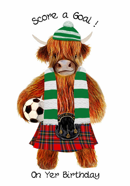 Highland Cow Birthday Card  Score A Goal Green