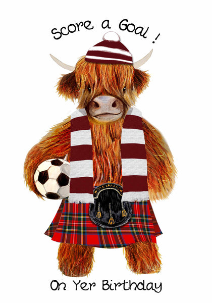 Highland Cow Birthday Card  Score A Goal Maroon
