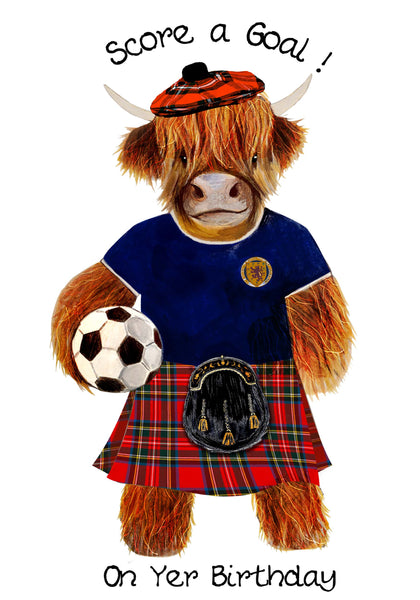 Highland Cow Birthday Card Score a Goal