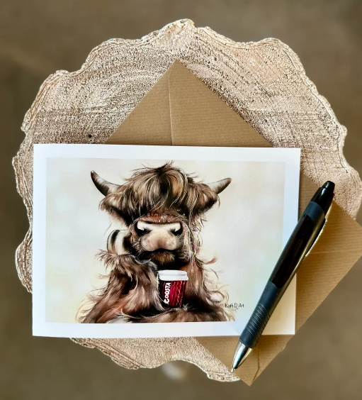 Highland Cow Greeting Card Coffee
