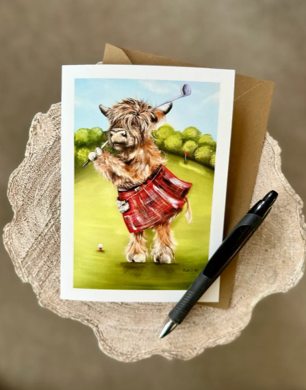 Highland Cow Greeting Card Golf
