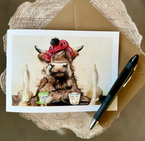 Highland Cow Greeting Card Whisky