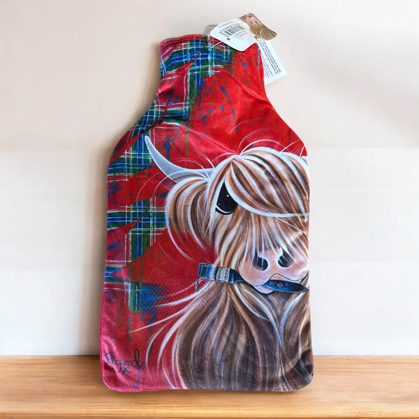 Highland Cow Hot water Bottle Tartan Paint