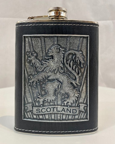 Metal Plate Hip Flask with Lion Rampant Embossed design