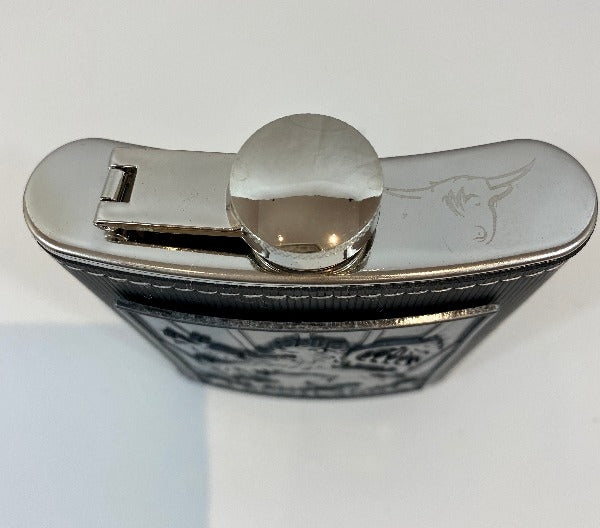 Metal Plate Hip Flask with Lion Rampant Embossed design