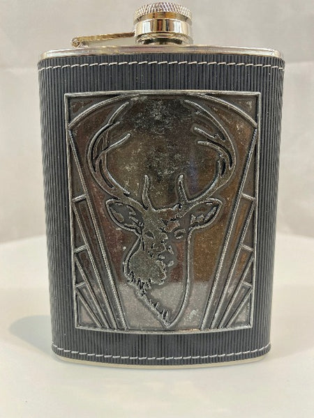 Metal Plate Hip Flask with Stag Embossed design
