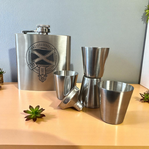 Hip Flask Set 6 oz Scottish Saltire Silver