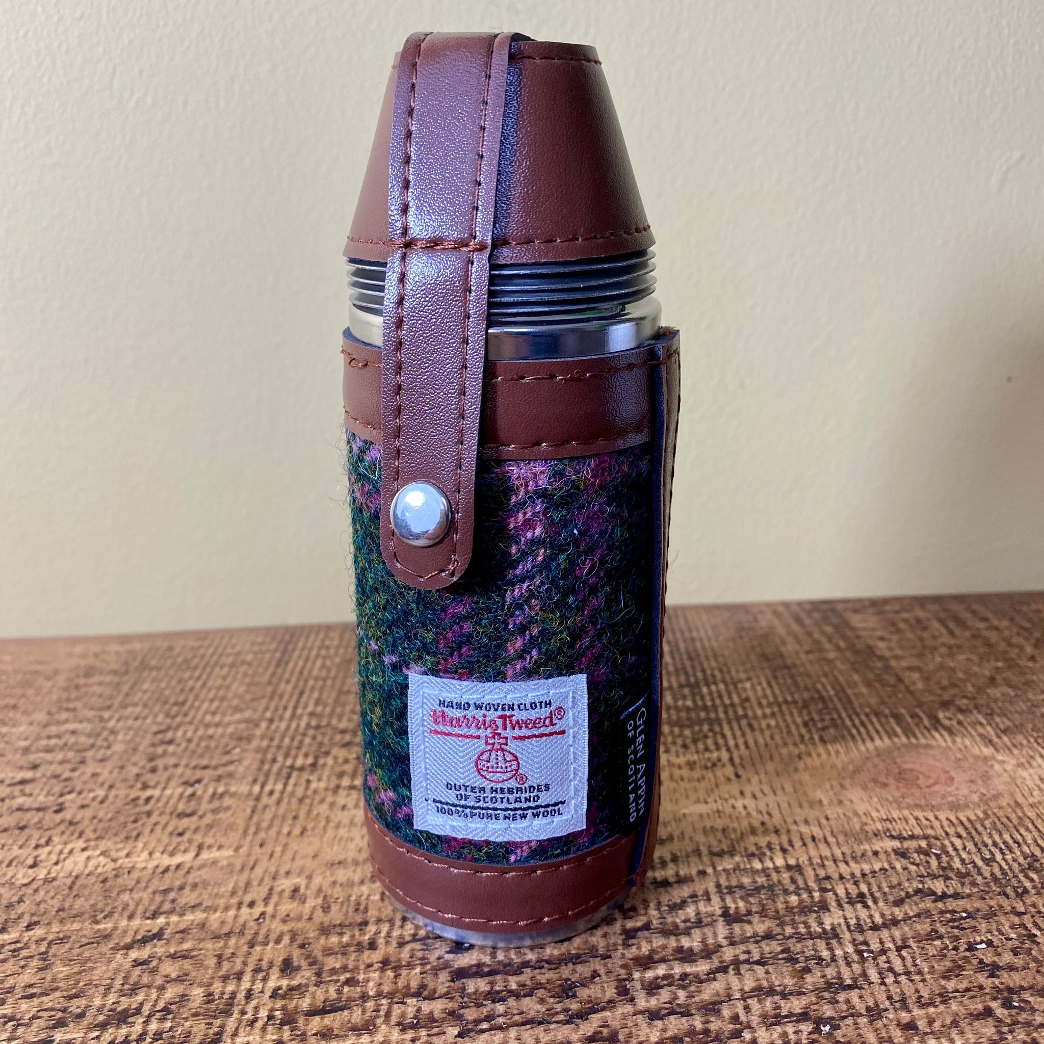 Harris Tweed hunting Flask  pink and Green Check 