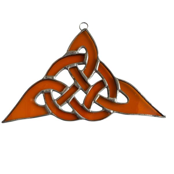 Large Celtic Knot Stained Glass Hanger Orange