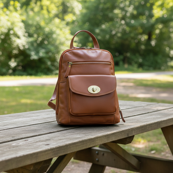 Leather Genuine Backpack Tan 1