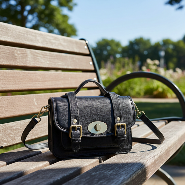 Leather small saddle bag black
