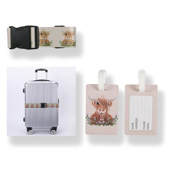 Miss Thistle luggage strap Highland Cow