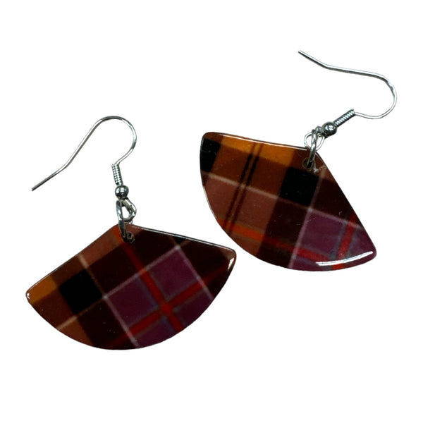 Orange Purple Tartan fan Earings