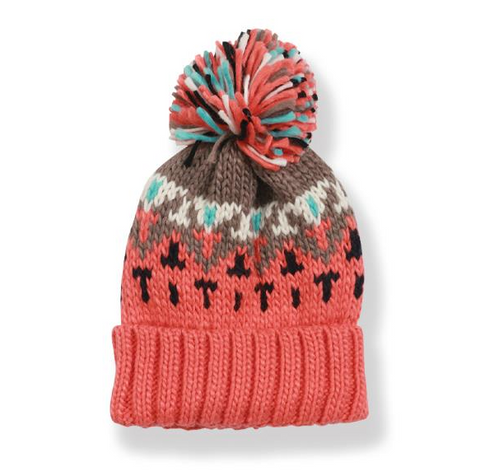 Orange Aztec Pom Pom Hat