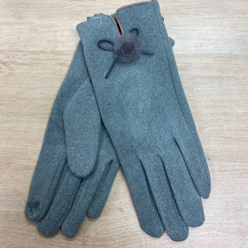 Grey Pom Gloves