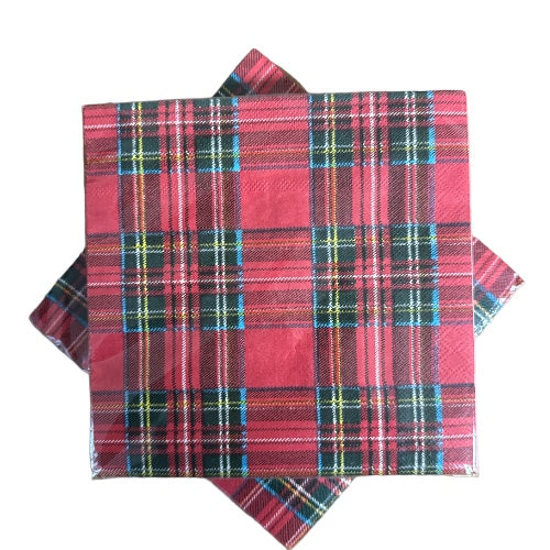 20 Serviettes En Papier 3 Plis Ambiente Scottish Red Tartan Plaid - Lunch Party 33x33 Cm