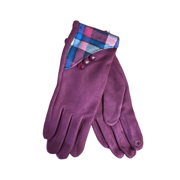 Burgundy Tartan Trimmed Gloves