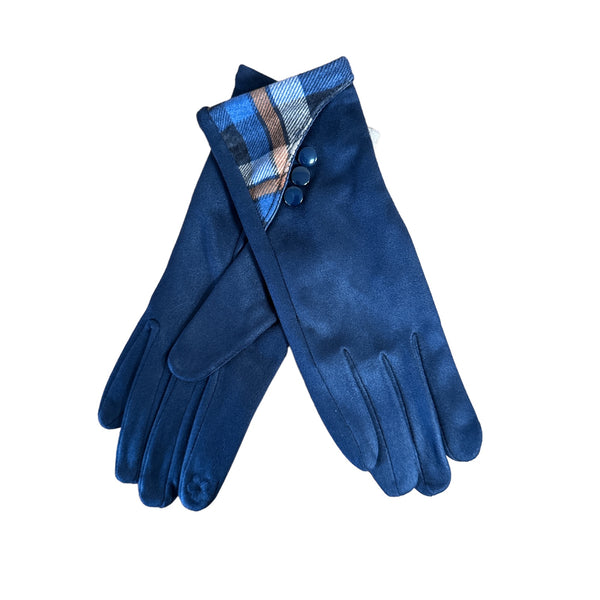 Navy Tartan Trimmed Gloves