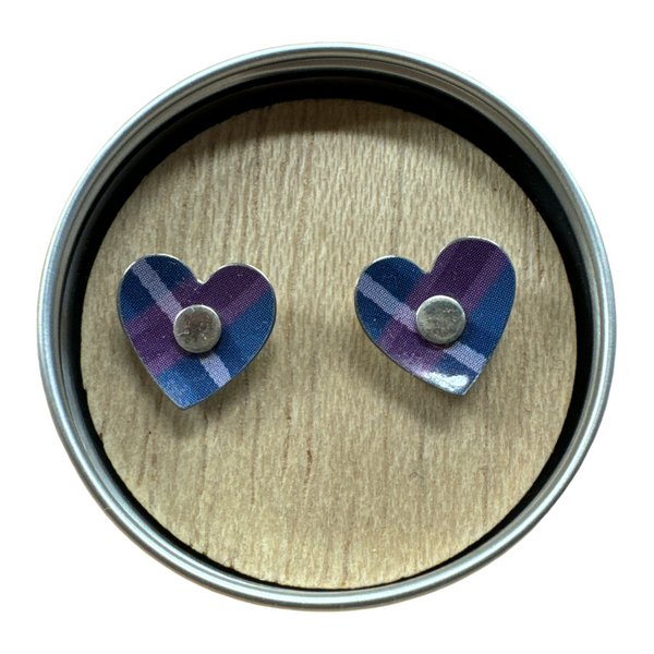 Purple Tartan Stud Earing