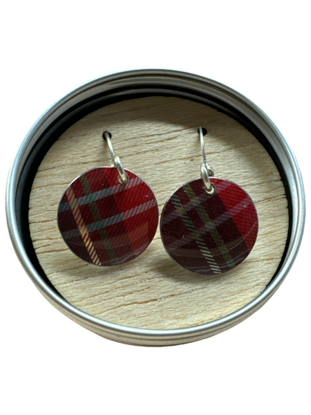 Red Round Tartan Drop Earing