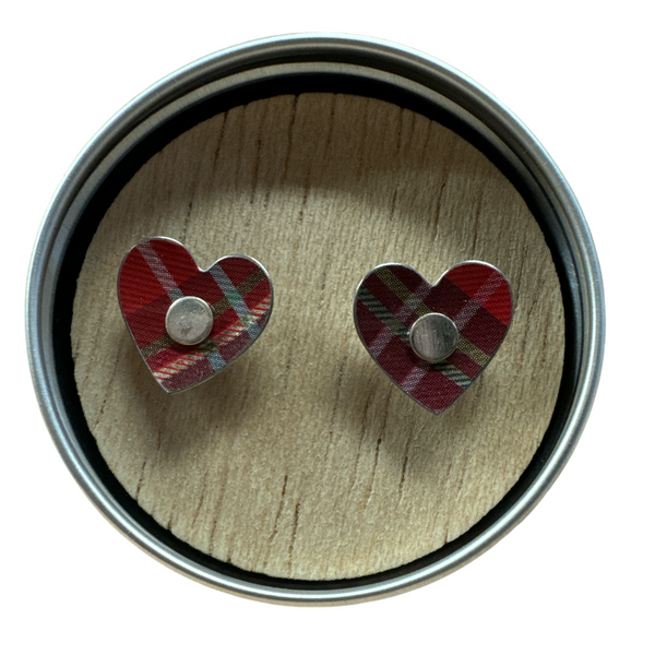 Red Tartan Stud Earing