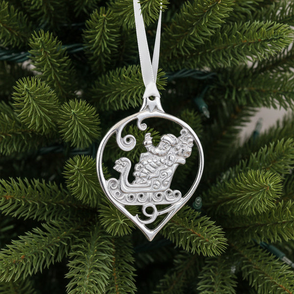 Santa Sleigh Christmas Hanger Pewter