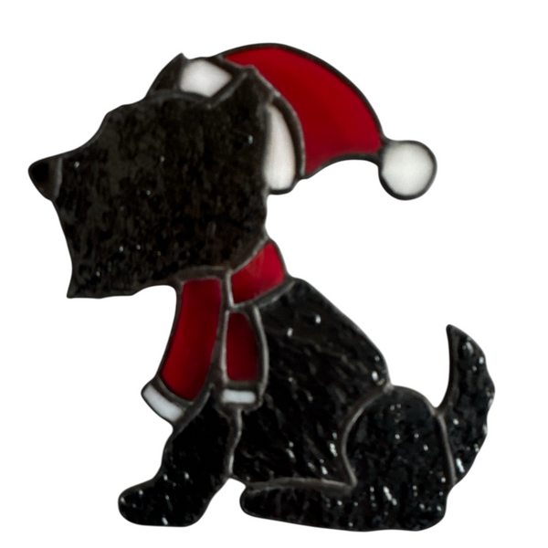 Scottie Dog Christmas Stained Glass Hanger