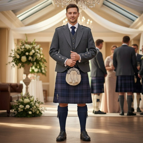 Scottish Thistle Tartan Midnight Blue Jacket and waistcoat