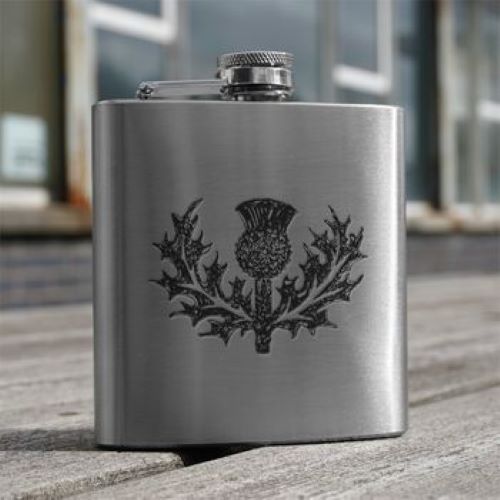 Silver Hip Flask with Thistle Design
