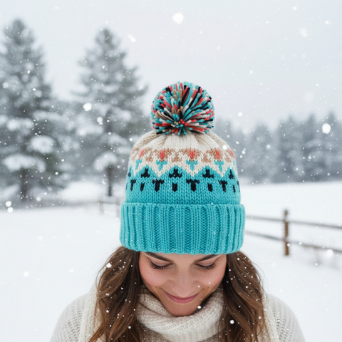 Sky Blue Aztec Pom Pom Hat