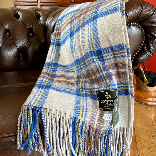 Stewart Blue Tartan Knee Wool Blanket