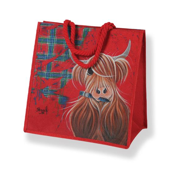 Tartan Paint Highland Cow Jute Bag