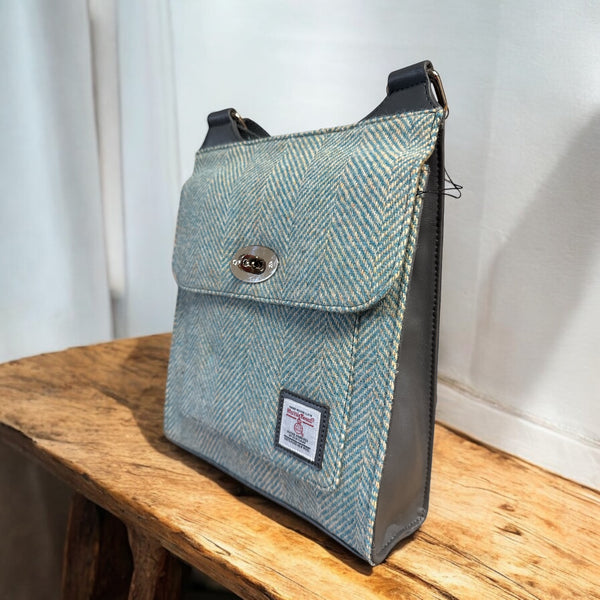 Turquoise Herringbone Satchel Harris Tweed