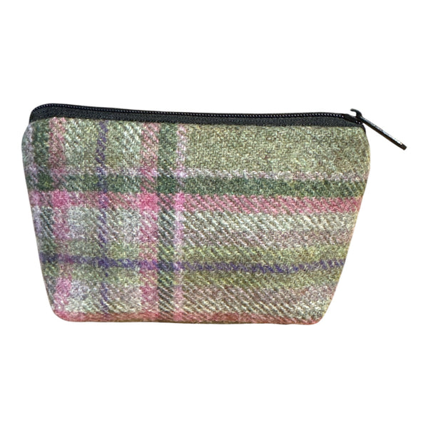 Tweed Coin or Card Purse Pink and Green 